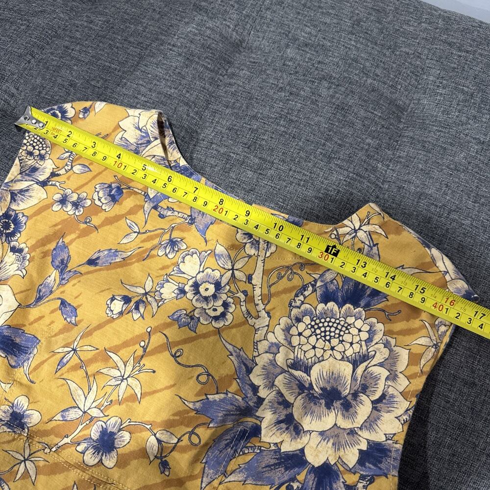 ANTHROPOLOGIE Tie Back Dress Boho Cap Yellow Blue Floral Open Back Mini Size 0 - Picture 12 of 14